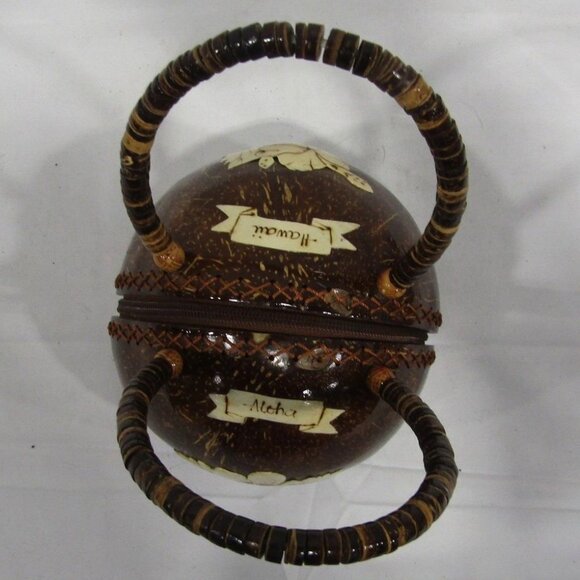 Handcrafted Hawaiian Coconut Shell clutch purse, beaded handle, Hibiscus, Aloha - Picture 6 of 6